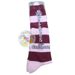 Disney Women's Socks - Pirates Of The Caribbean - Red And Pink Stripes