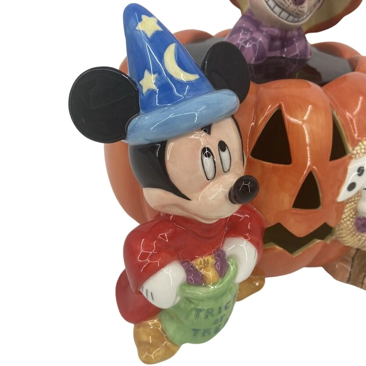 Disney Cookie Jar - Halloween Pumpkin - Sorcerer Mickey Cheshire Cat Lucky Tinker Bell - Image 3