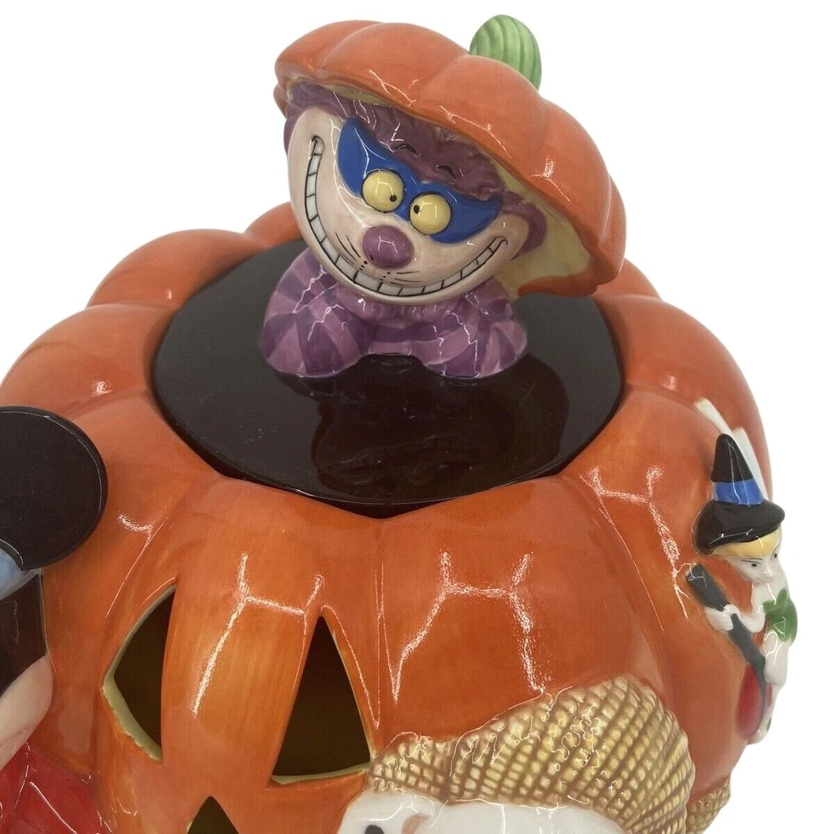 Disney Cookie Jar - Halloween Pumpkin - Sorcerer Mickey Cheshire Cat Lucky Tinker Bell - Image 5