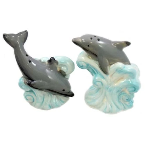 SeaWorld Salt And Pepper Shakers - Grey Dolphin On Waves