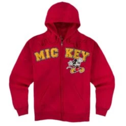 Disney Adult Hoodie - Mickey Zip Hoodie For Adults - Red - EXTRA LARGE