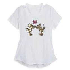 Disney Women's Shirt - Mickey And Minnie Mouse Kiss Sequined Shirt