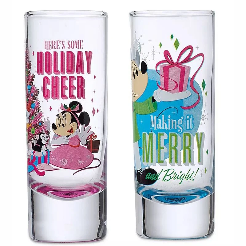 Disney Shooter Shot Glass Set - Mickey & Minnie Retro Holiday Toothpick Holders